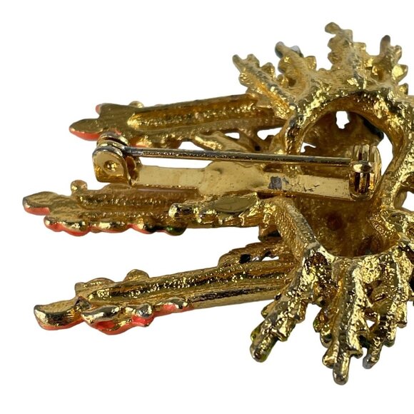 Triple Christmas Candle Brooch Lapel Pin Multicolor Rhinestones w/Greenery - Picture 8 of 12